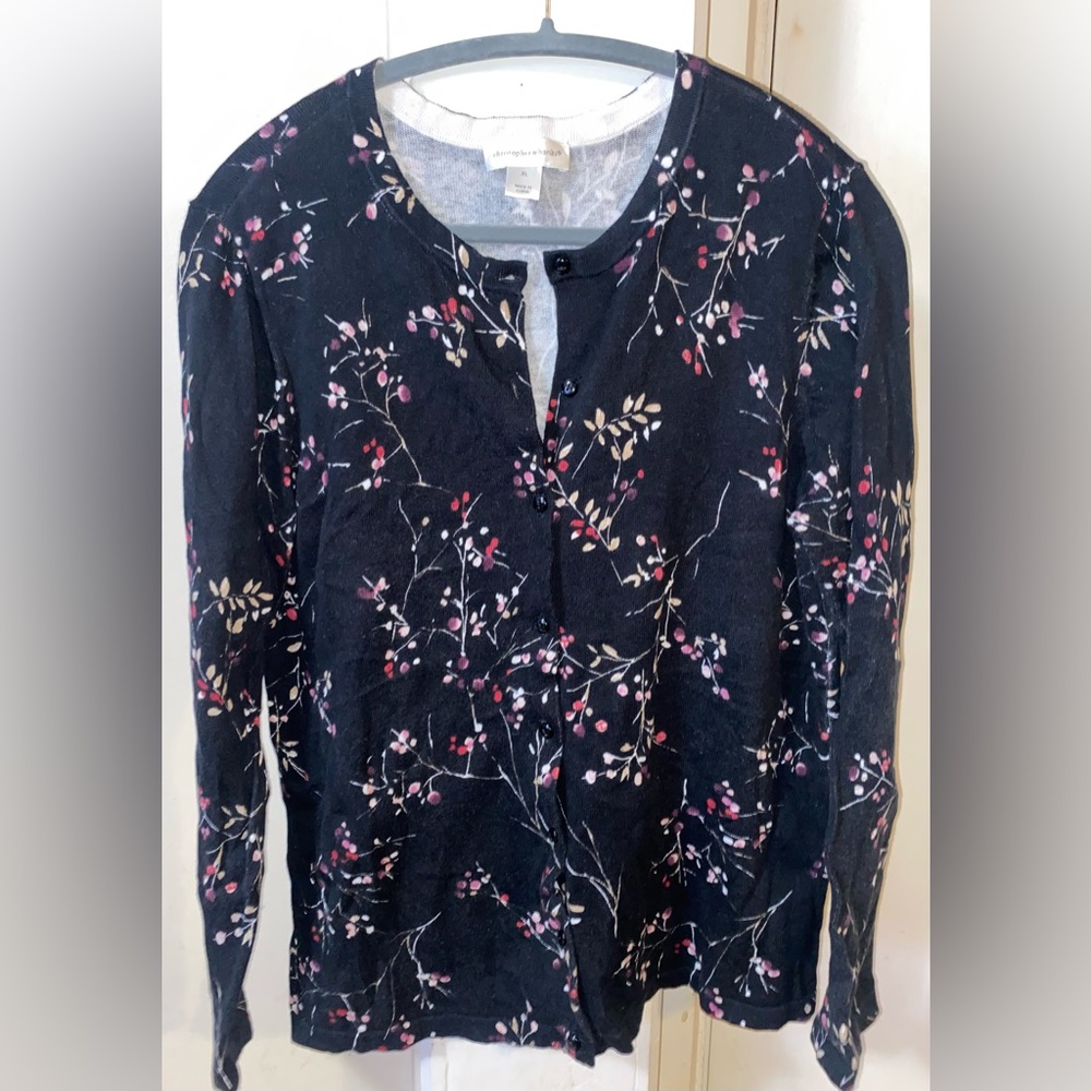 Christopher & Banks Navy Floral Cardigan